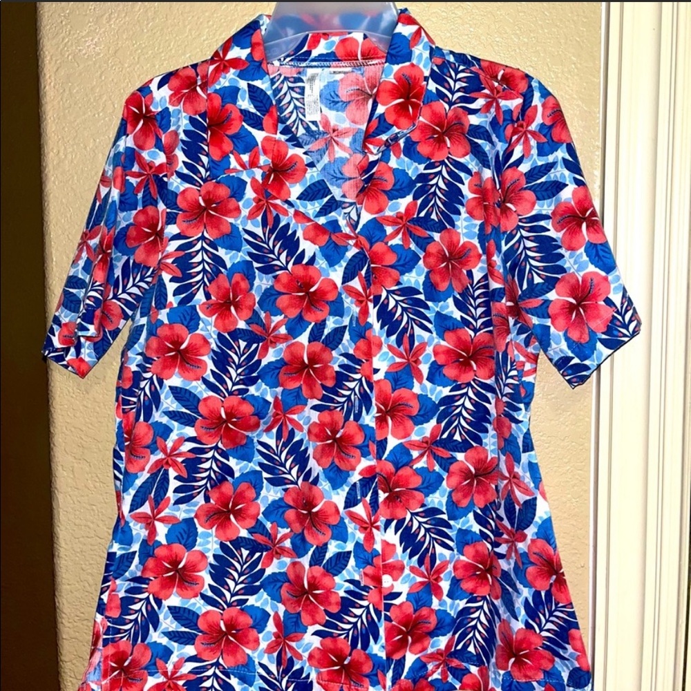 Red, White, and Blue Hawaiian Shirt; Can Be Unisex Size S/M